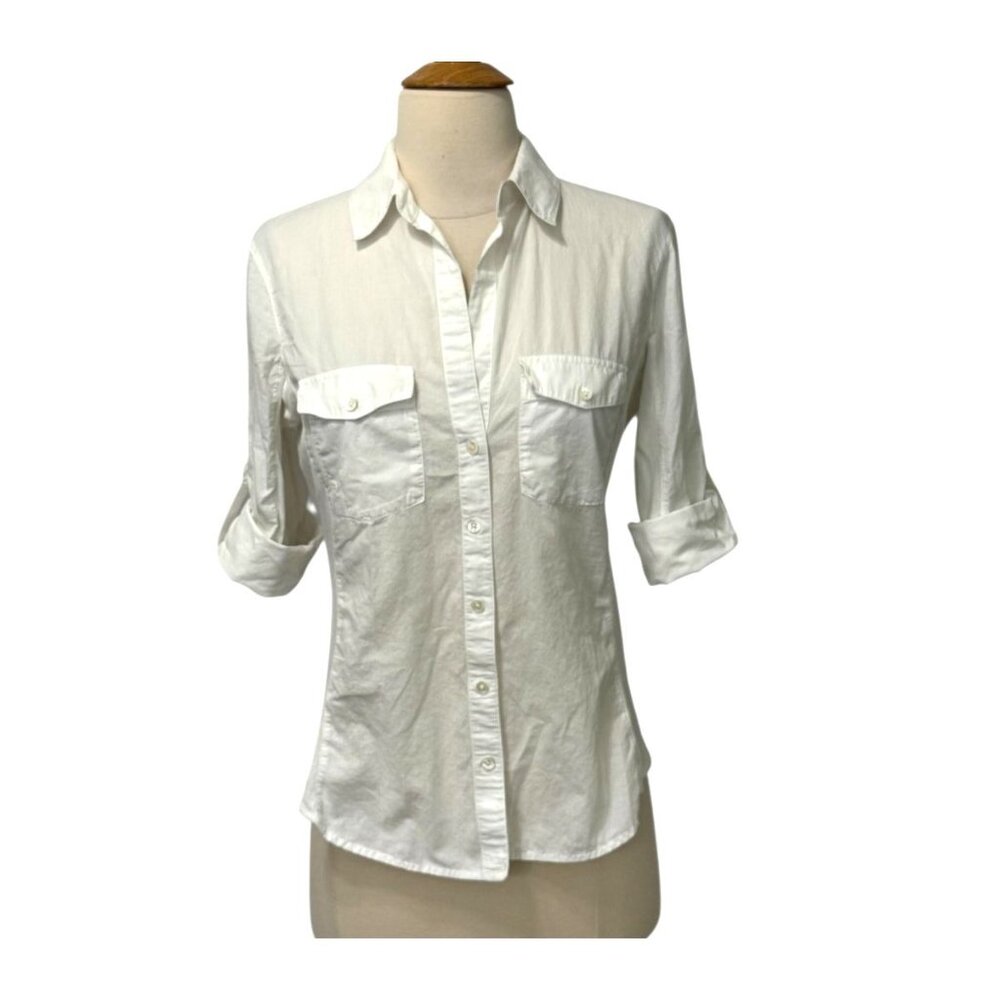 James Perse White Contrast Panel Button Down Shir… - image 1